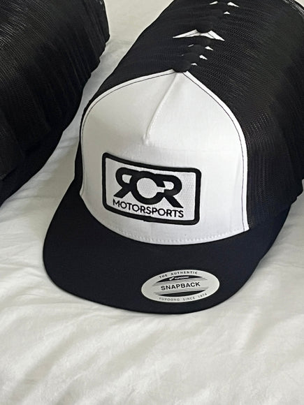 BLACK / WHITE / BLACK RCR Motorsports Flat Bill Snapback HAT